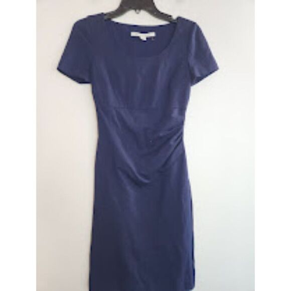 Diane Von Furstenberg Navy Blue "Bevina"Short Sleeve Sheath Dress size 0 - Picture 2 of 10